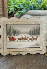 Redeemed Decor Scalloped Framed Art, Red Santa Sleigh 6x8"