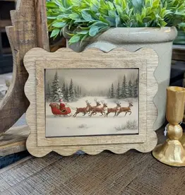 Redeemed Decor Scalloped Framed Art, Red Santa Sleigh 6x8"