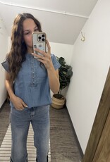 Blu Pepper Henley Ruched Short Sleeve Top