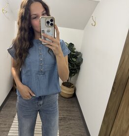 Blu Pepper Henley Ruched Short Sleeve Top
