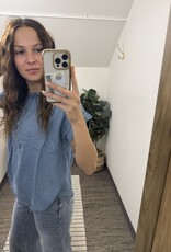 Blu Pepper Henley Ruched Short Sleeve Top