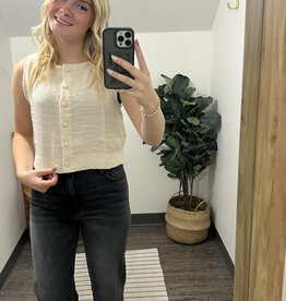 Blu Pepper Textured Button Down Sleeveless Top