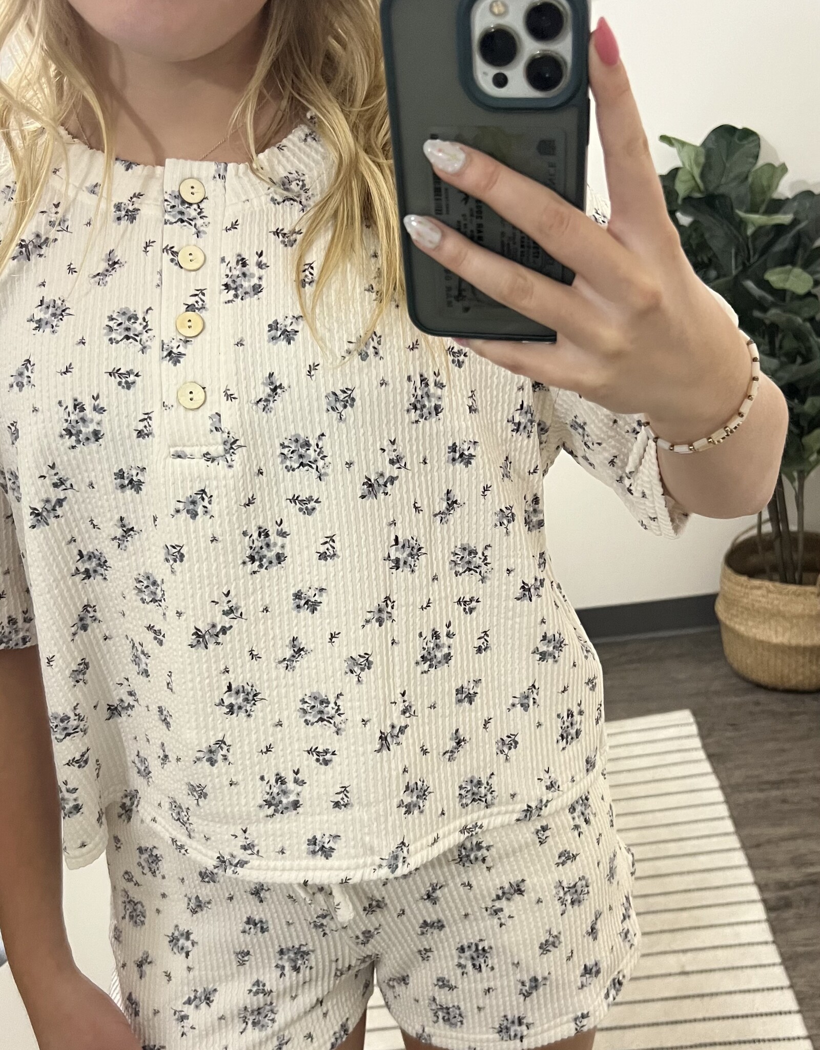 Blu Pepper Floral Ribbed Knit Lounge Short