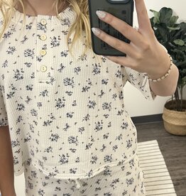 Blu Pepper Floral Ribbed Knit Lounge Short