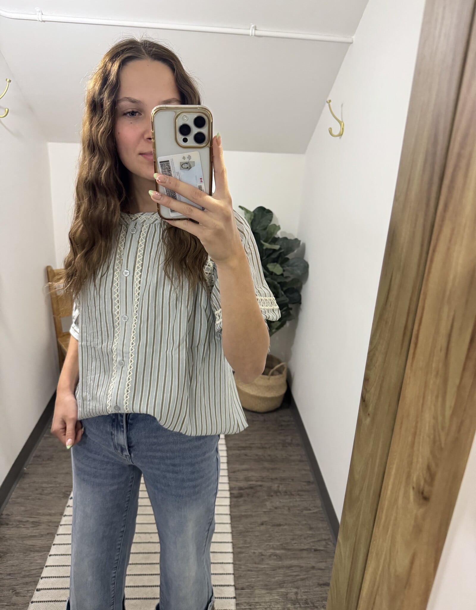 Listicle Striped Blouse With Embroidery