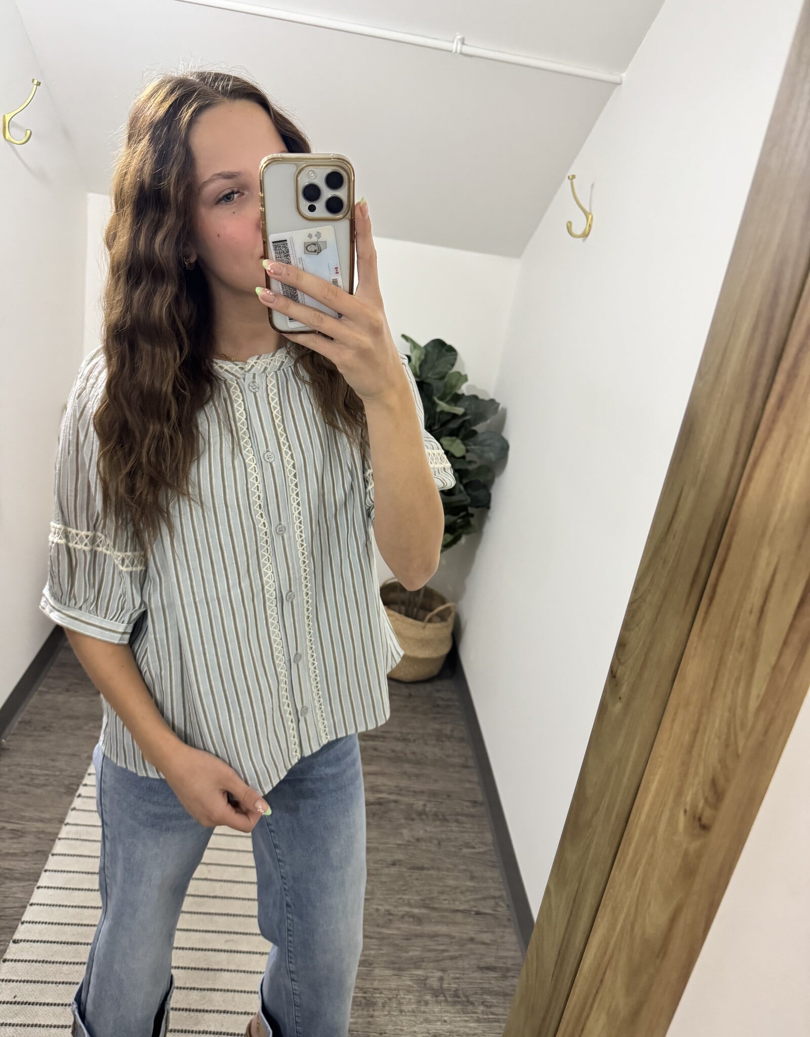 Listicle Striped Blouse With Embroidery