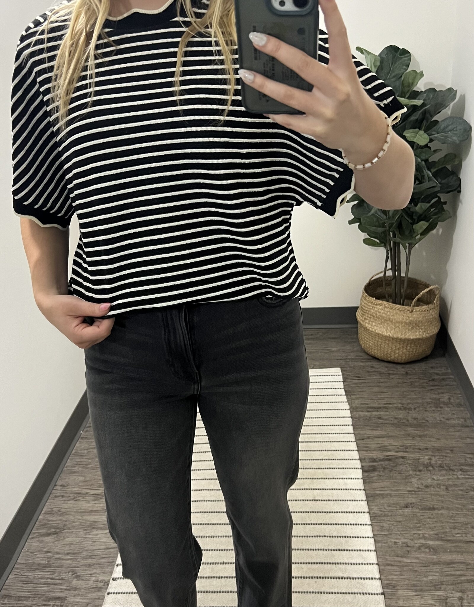 Very J Scallop Trim Stripe Knit Top