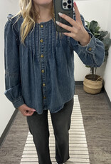 Listicle Ruffle Shoulder Denim Blouse