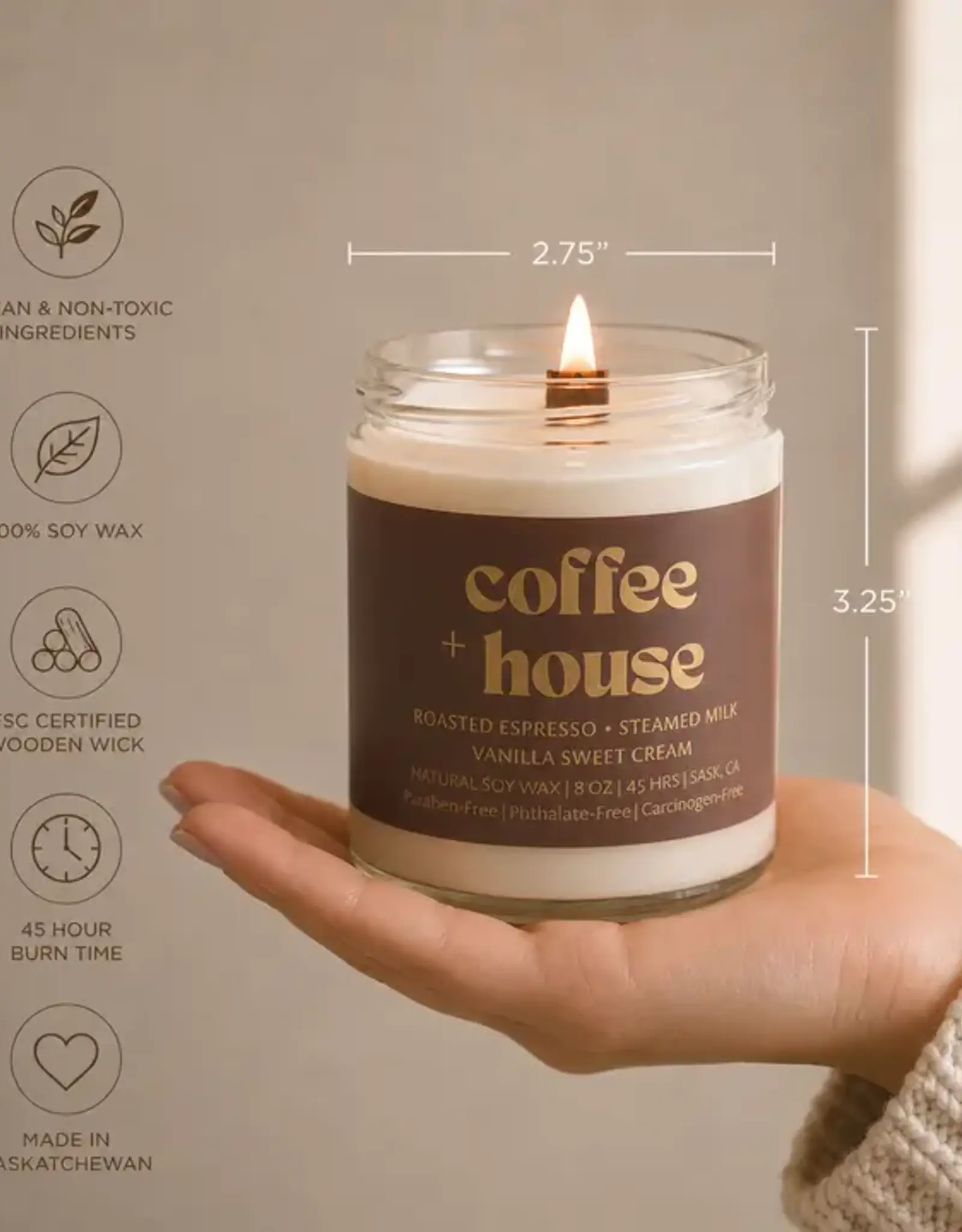 Prairie Creek Candles Wood Wick Candle, Coffee House 8oz