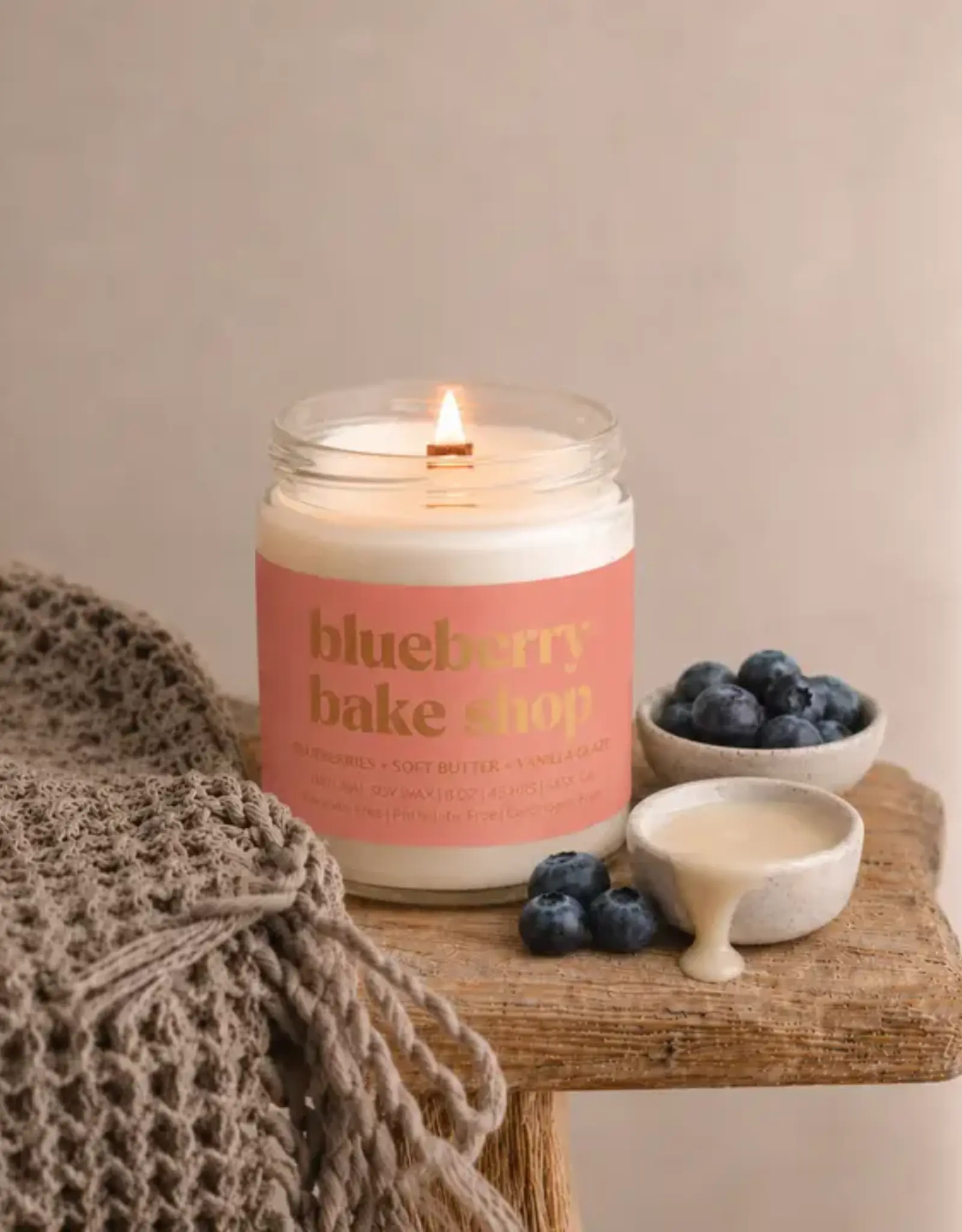 Prairie Creek Candles Wood Wick Candle, Blueberry Bake Shop 8oz
