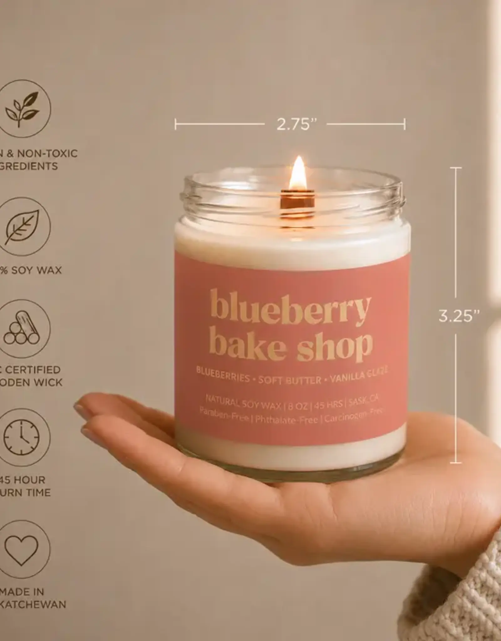 Prairie Creek Candles Wood Wick Candle, Blueberry Bake Shop 8oz