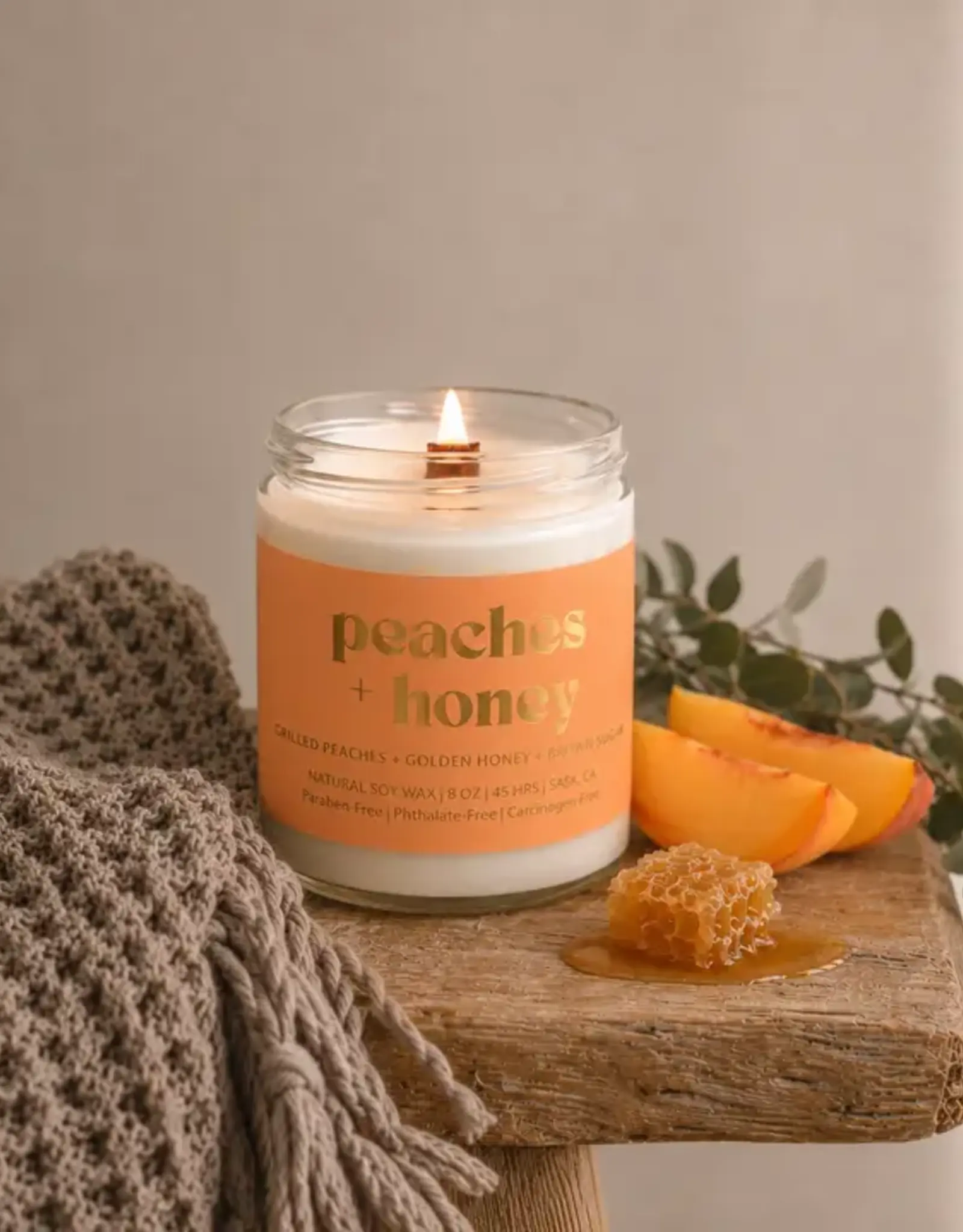 Prairie Creek Candles Wood Wick Candle, Peaches & Honey 8oz