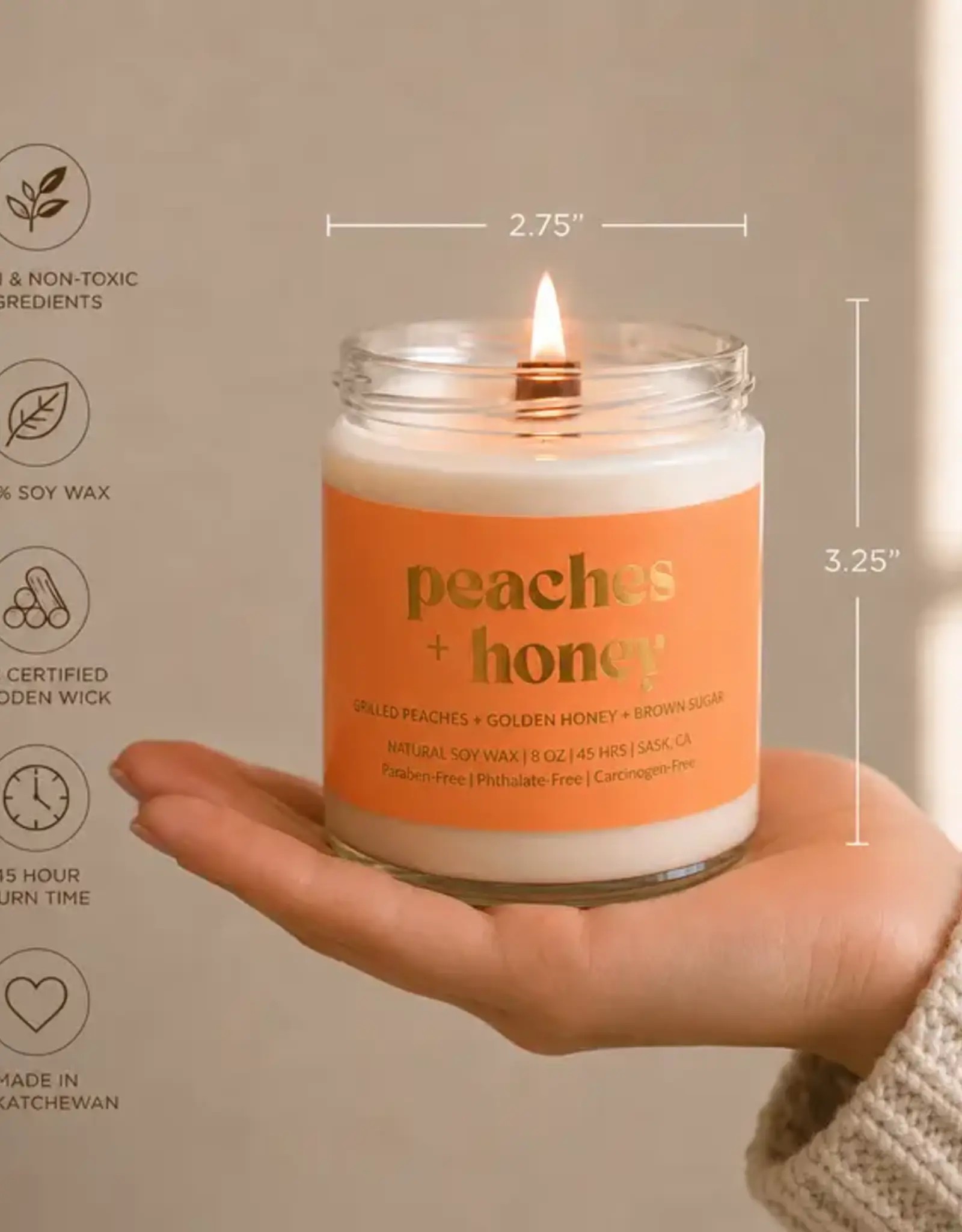 Prairie Creek Candles Wood Wick Candle, Peaches & Honey 8oz