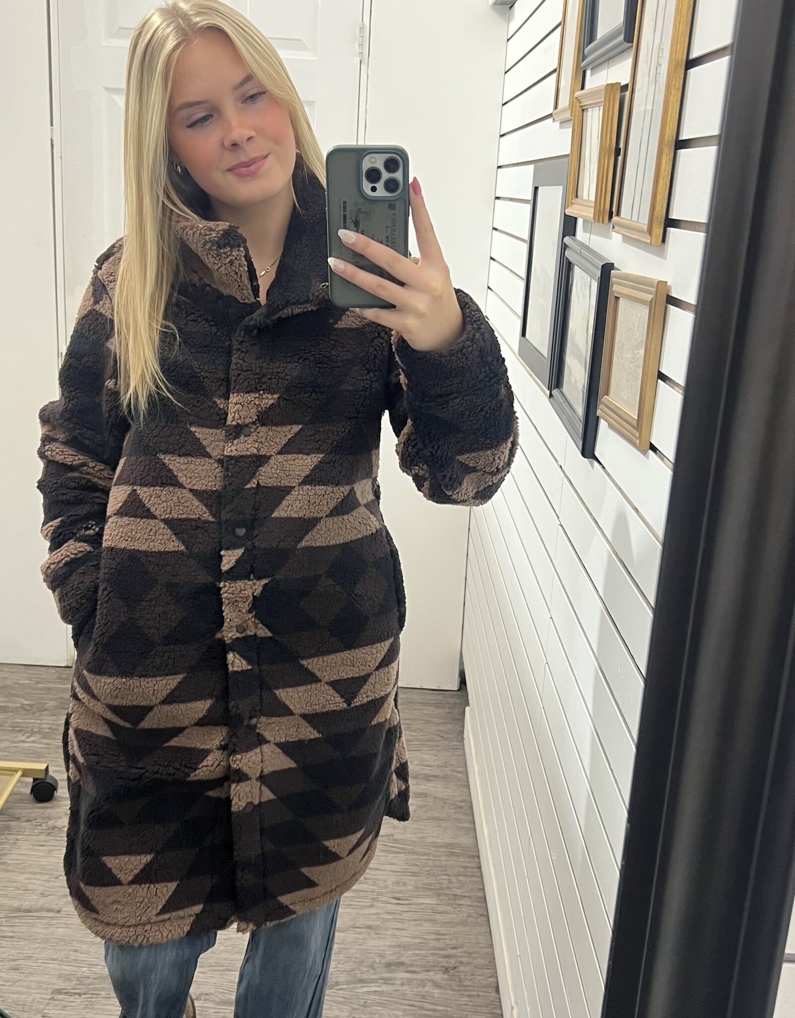 LIV Outdoor Ainsley Sherpa Snap-Front Long Jacket