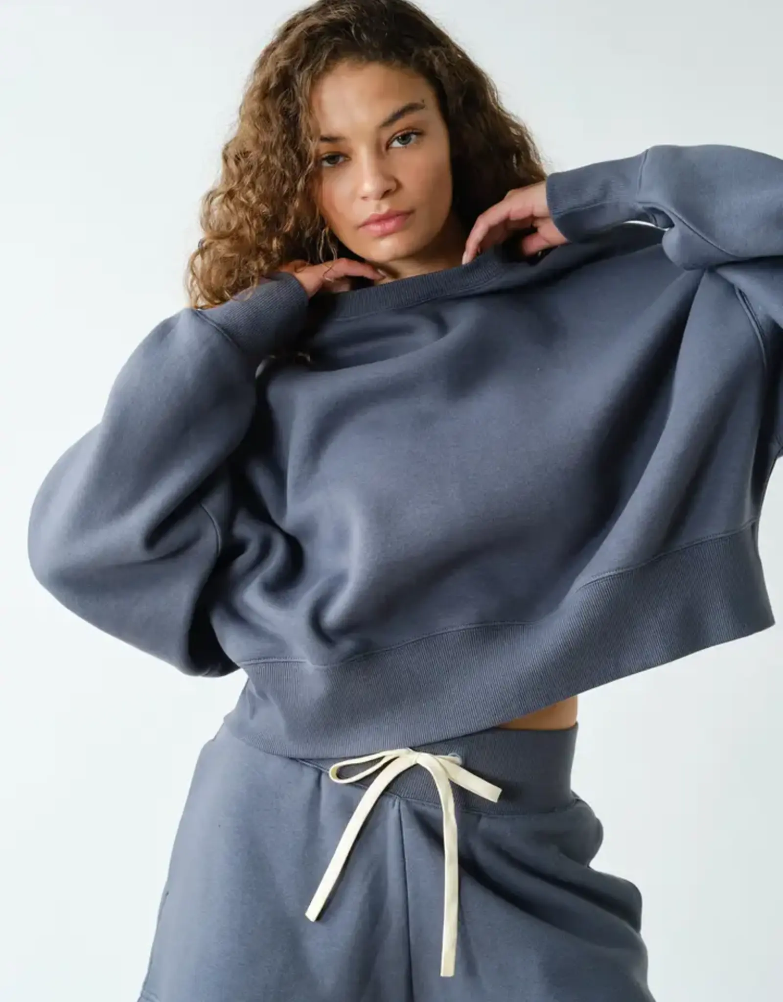 Mono B Cloud Fleece Balloon Sleeve Crewneck