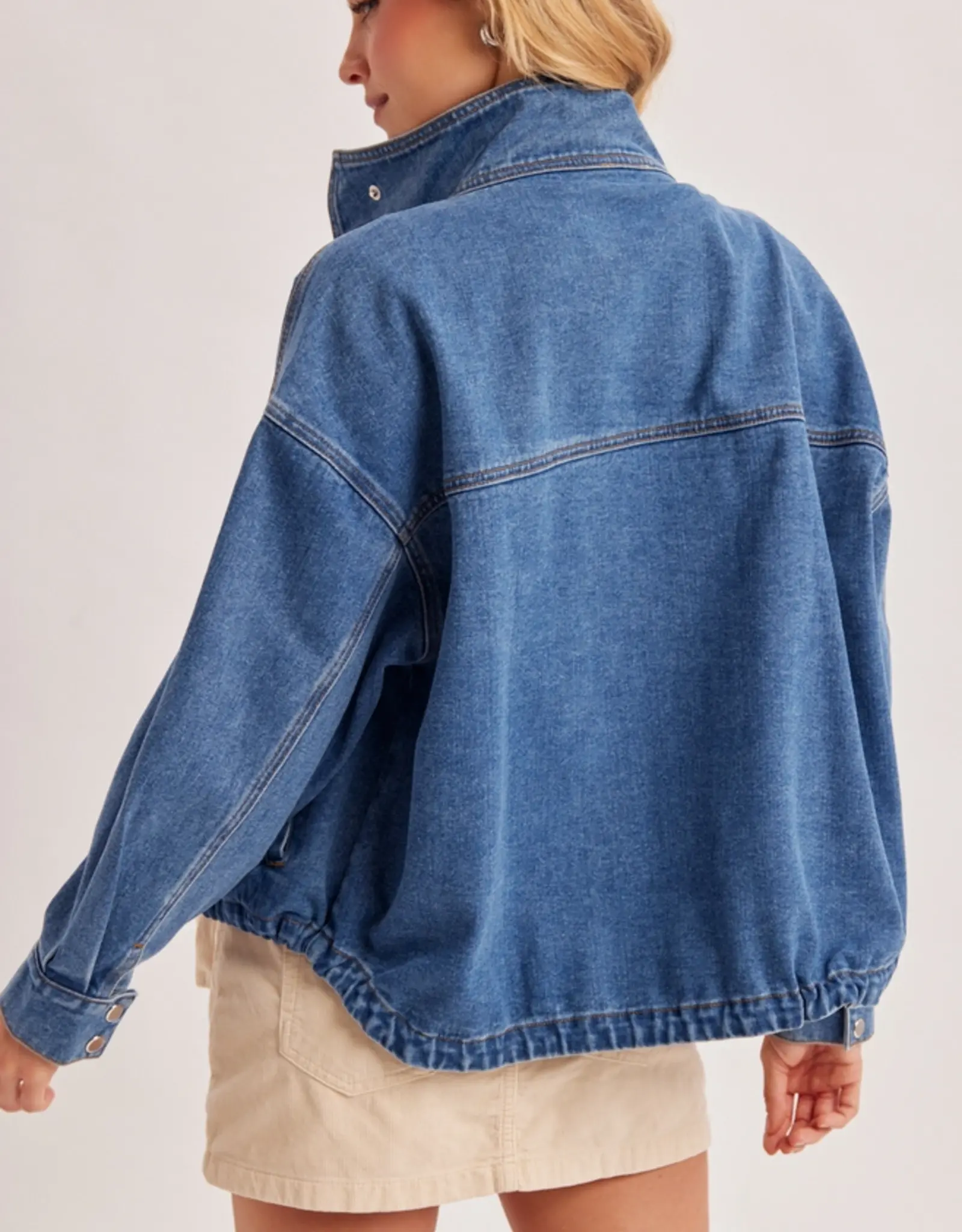 Funnel Neck Denim Jacket