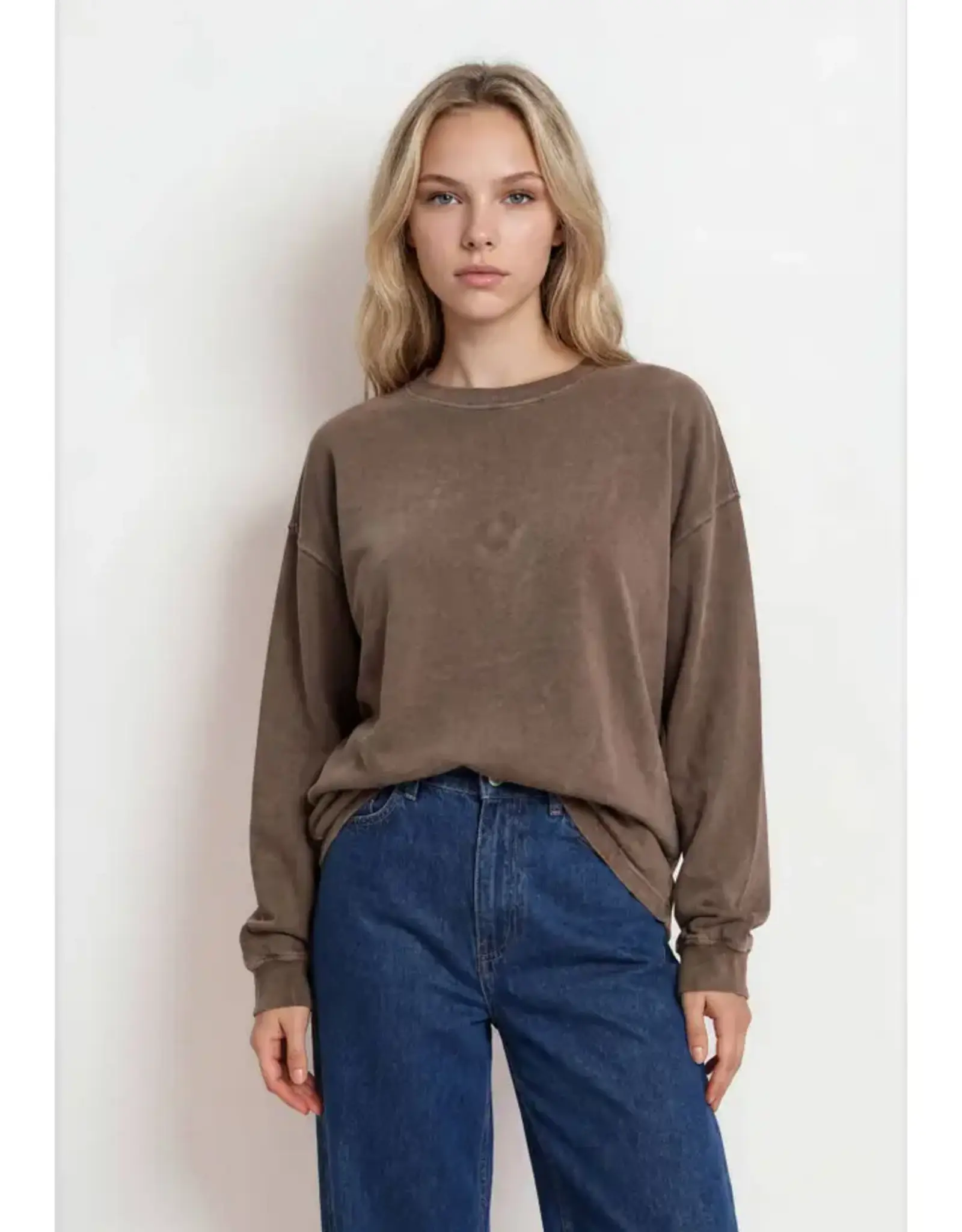 J.O.A Washed Crewneck Knit Top