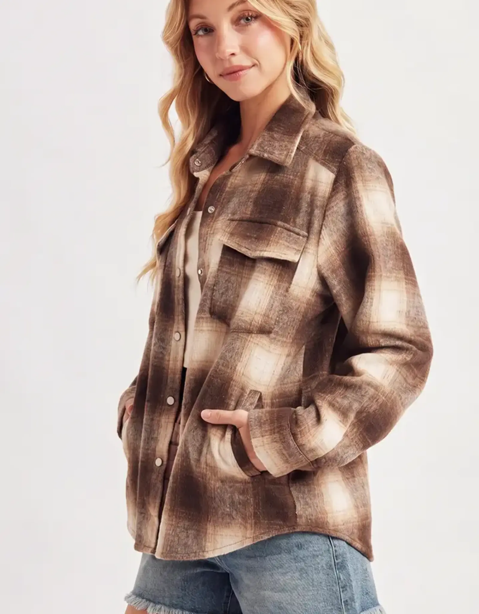 Snap Button Down Plaid Shacket