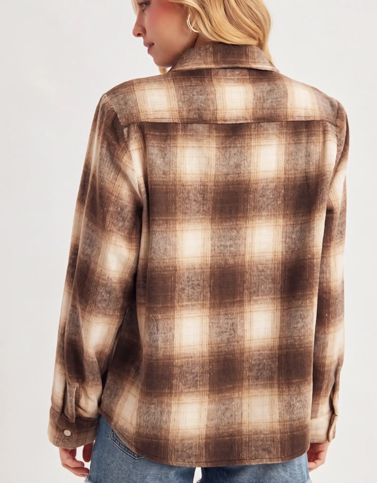 Snap Button Down Plaid Shacket
