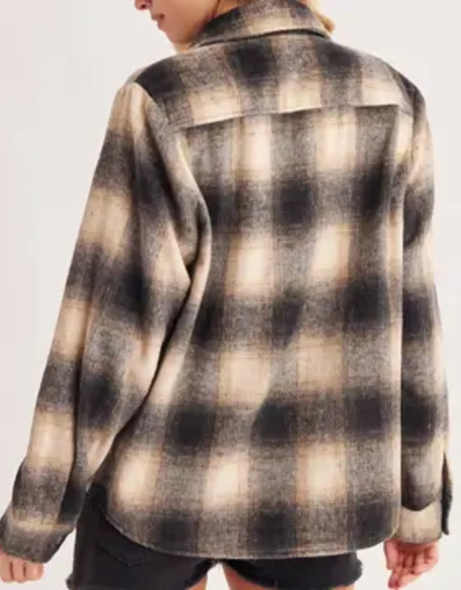 Snap Button Down Plaid Shacket
