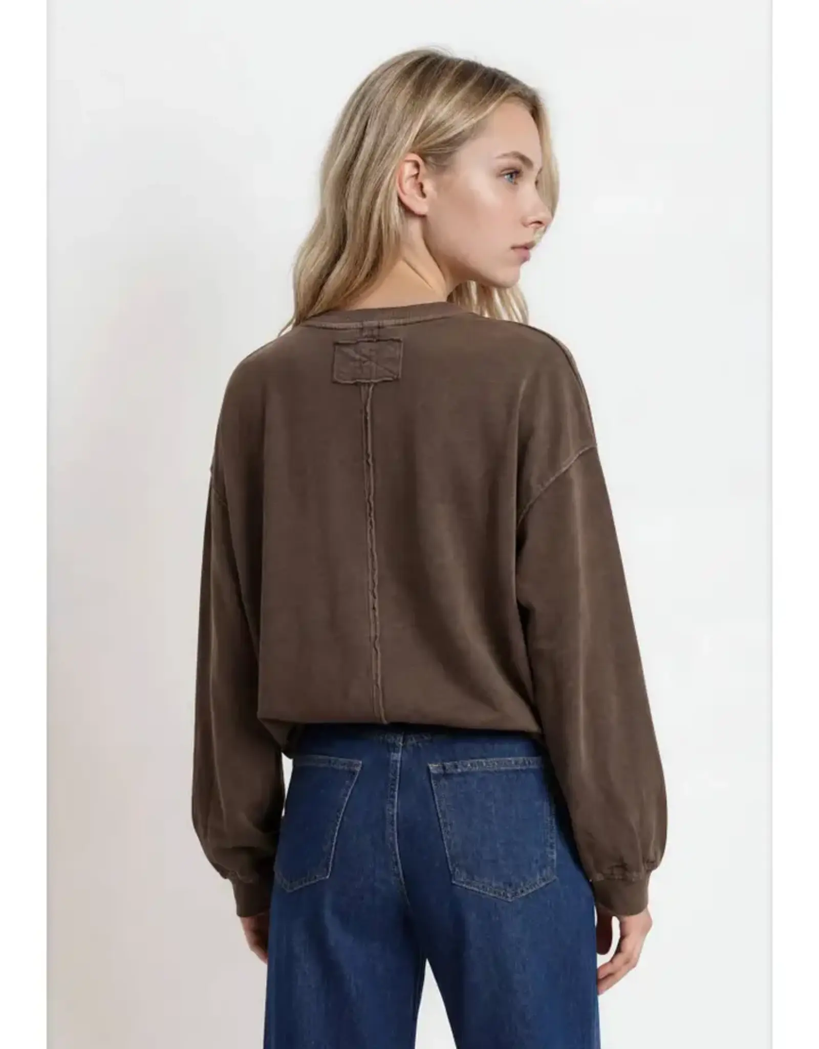 J.O.A Washed Crewneck Knit Top