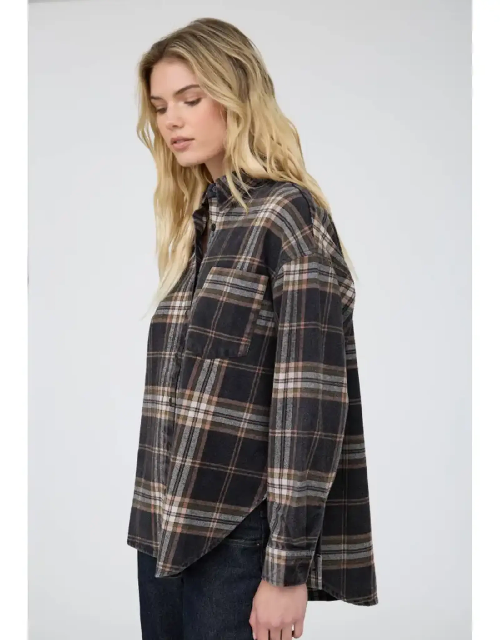 J.O.A Plaid Boxy Button Down Long Sleeve