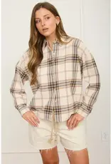 J.O.A Plaid Boxy Collared Button Down Long Sleeve