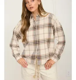 J.O.A Cropped Plaid Boxy Collared Button Down