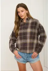 J.O.A Plaid Boxy Collared Button Down Long Sleeve