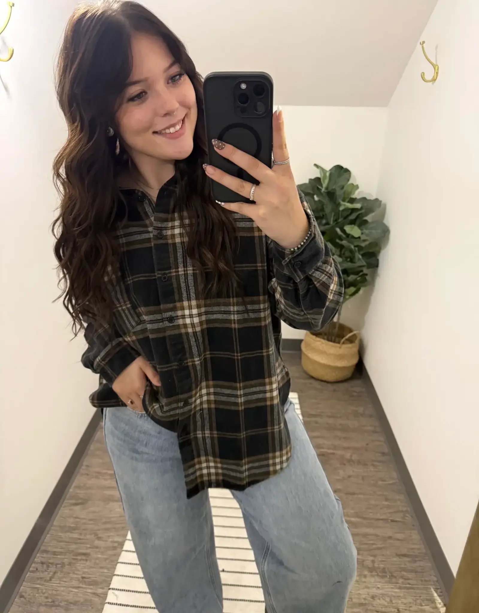 J.O.A Plaid Boxy Button Down Long Sleeve