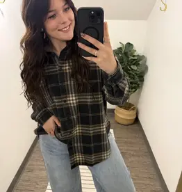 J.O.A Long Plaid Boxy Button Down Long Sleeve
