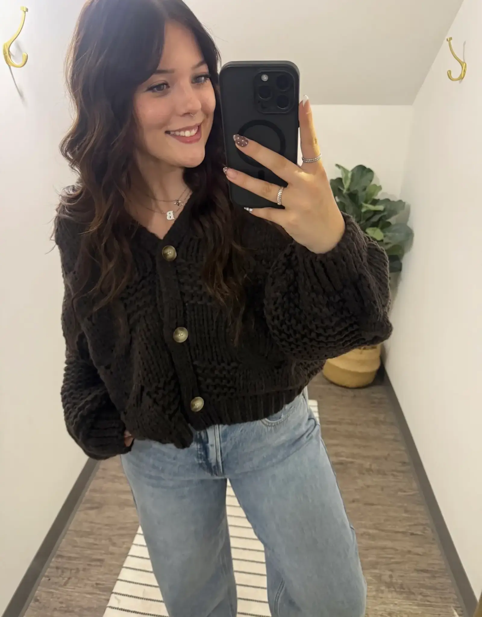Button Down Cable Knit Cardigan