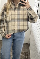 J.O.A Plaid Boxy Collared Button Down Long Sleeve