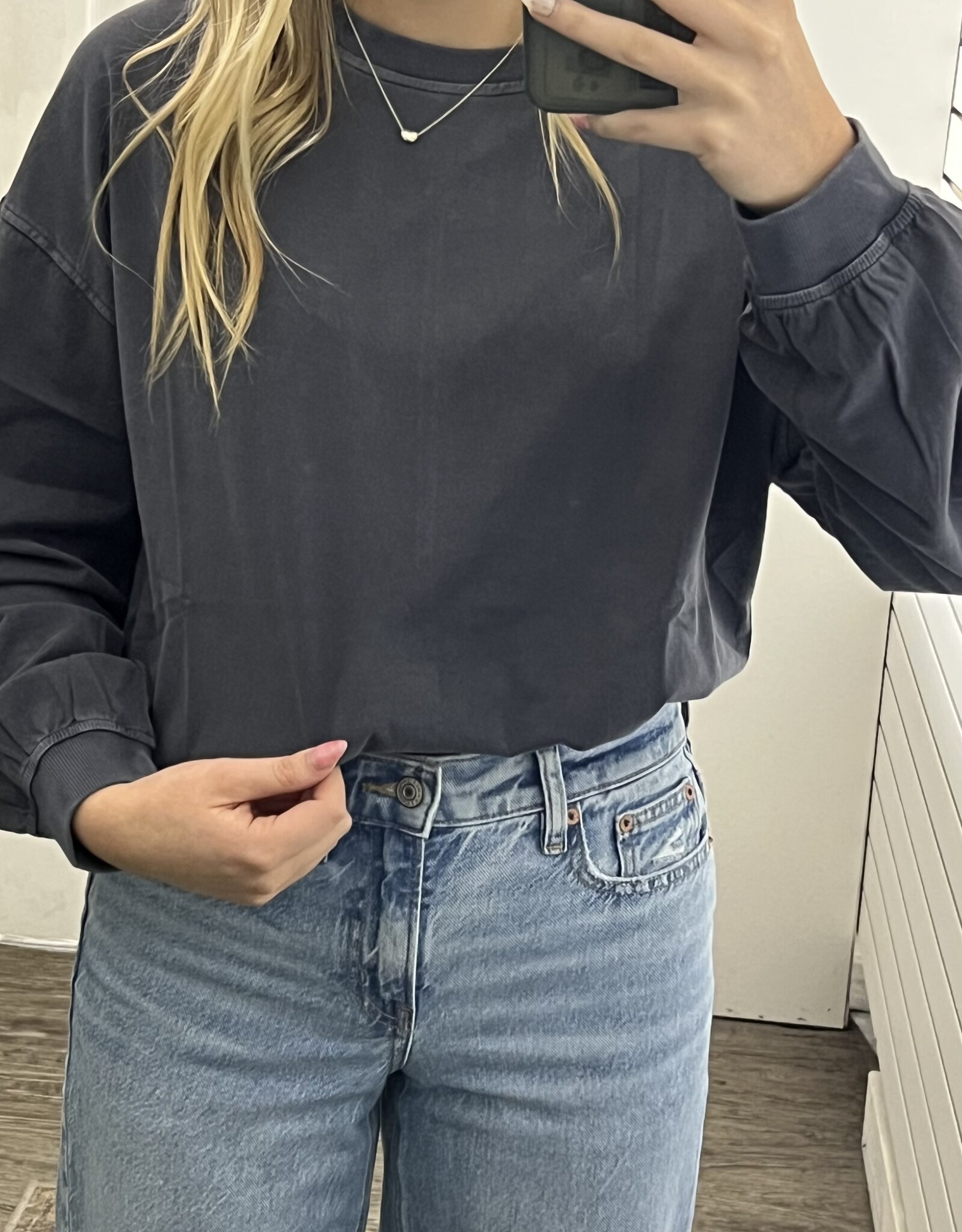 J.O.A Washed Crewneck Knit Top