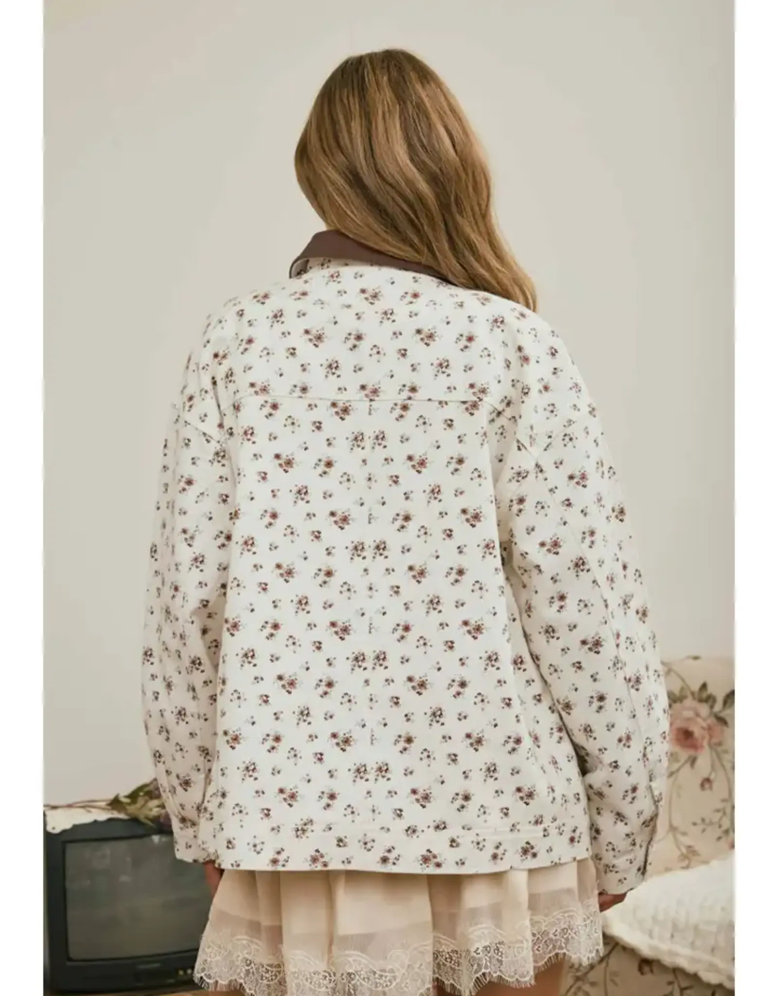 J.O.A Floral Corduroy Collared Jacket