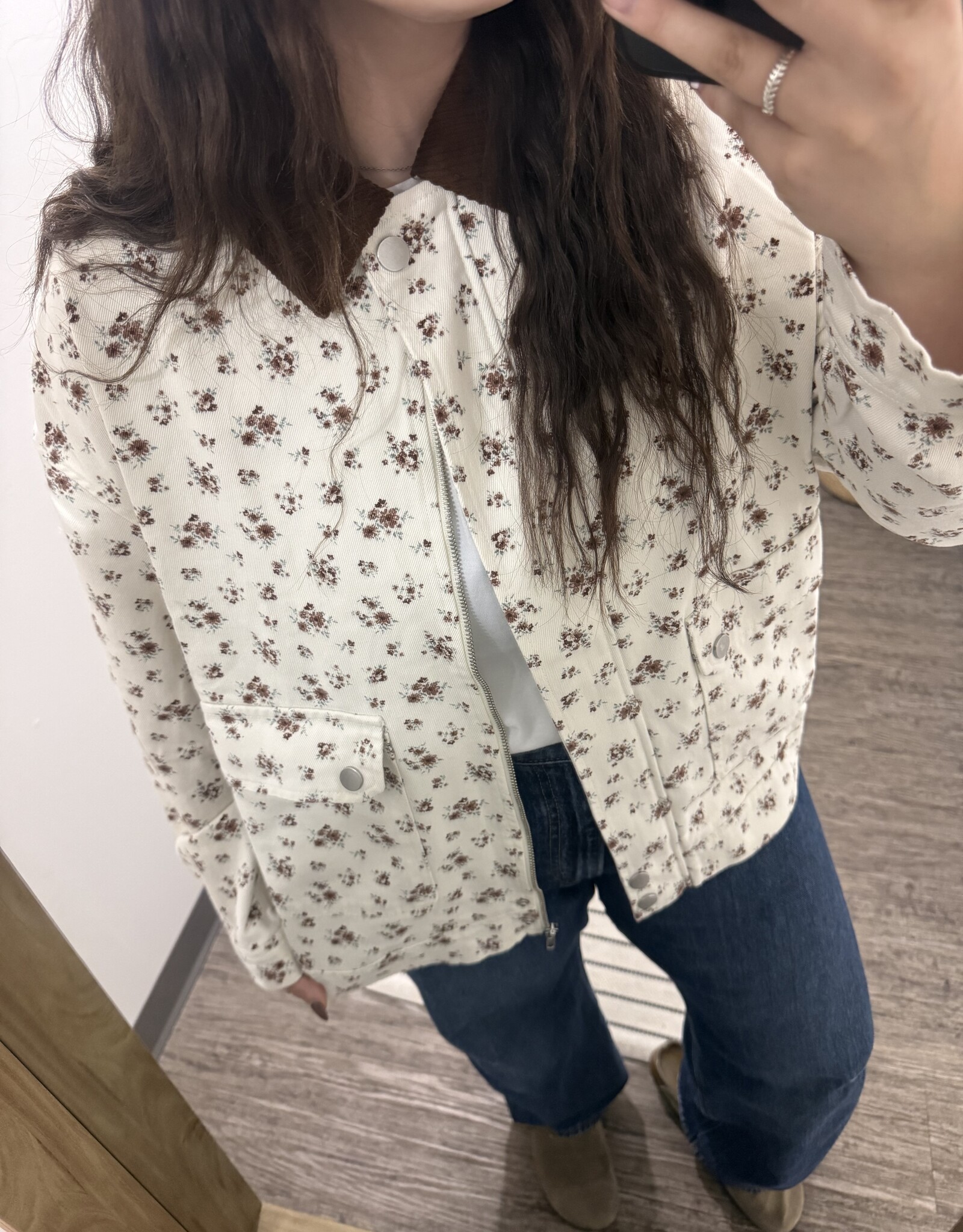J.O.A Floral Corduroy Collared Jacket