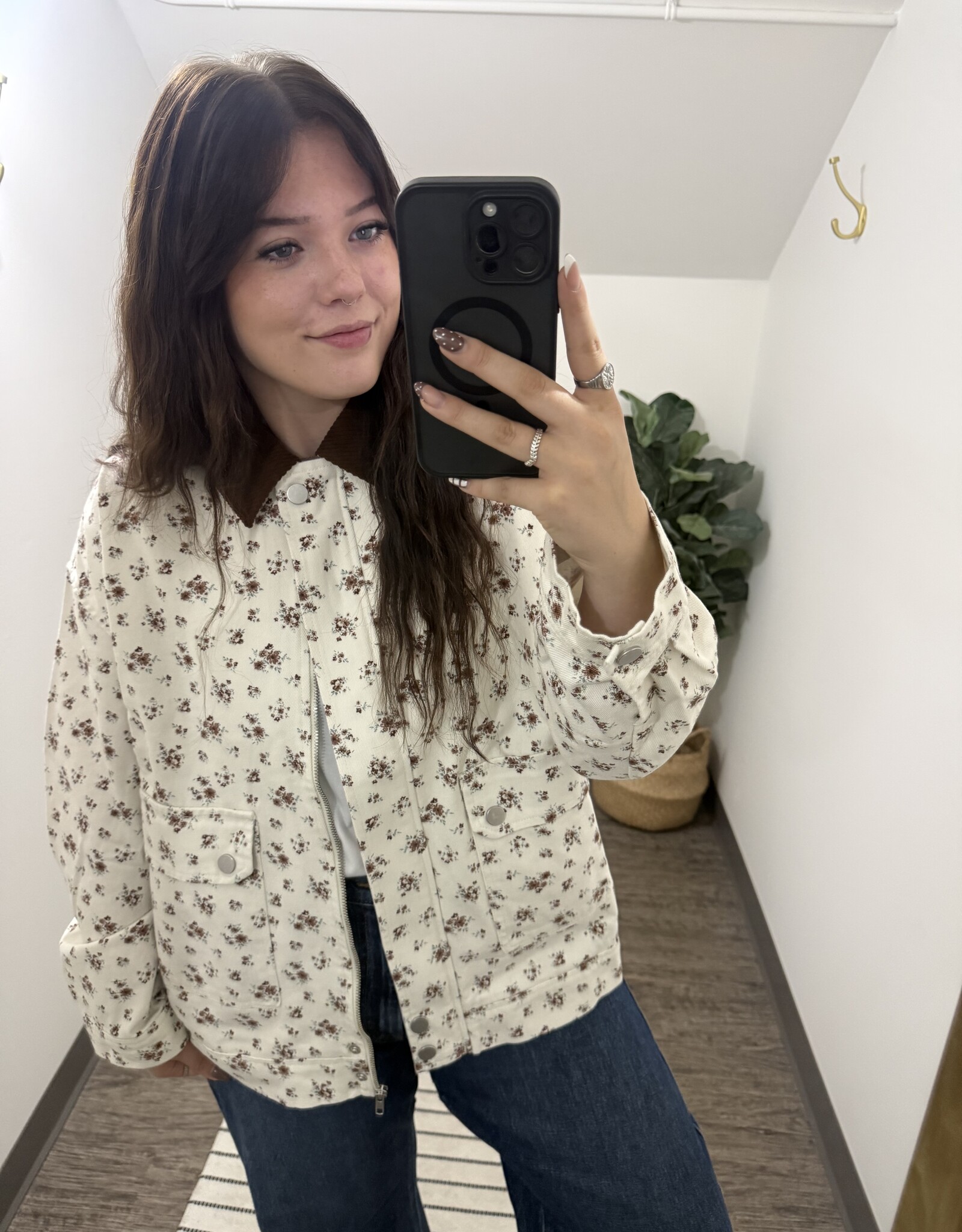 J.O.A Floral Corduroy Collared Jacket