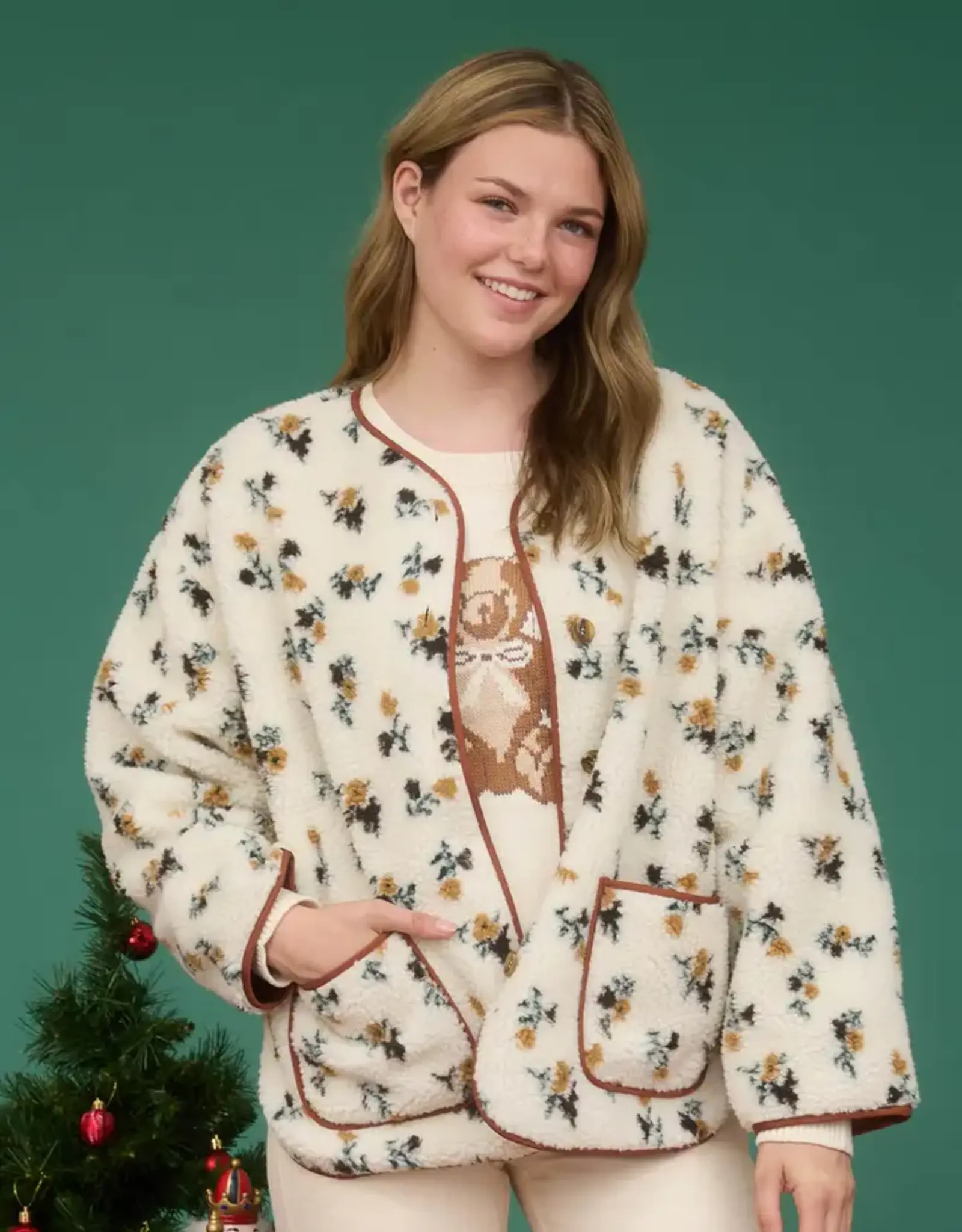 Blu Pepper Floral Sherpa Jacket