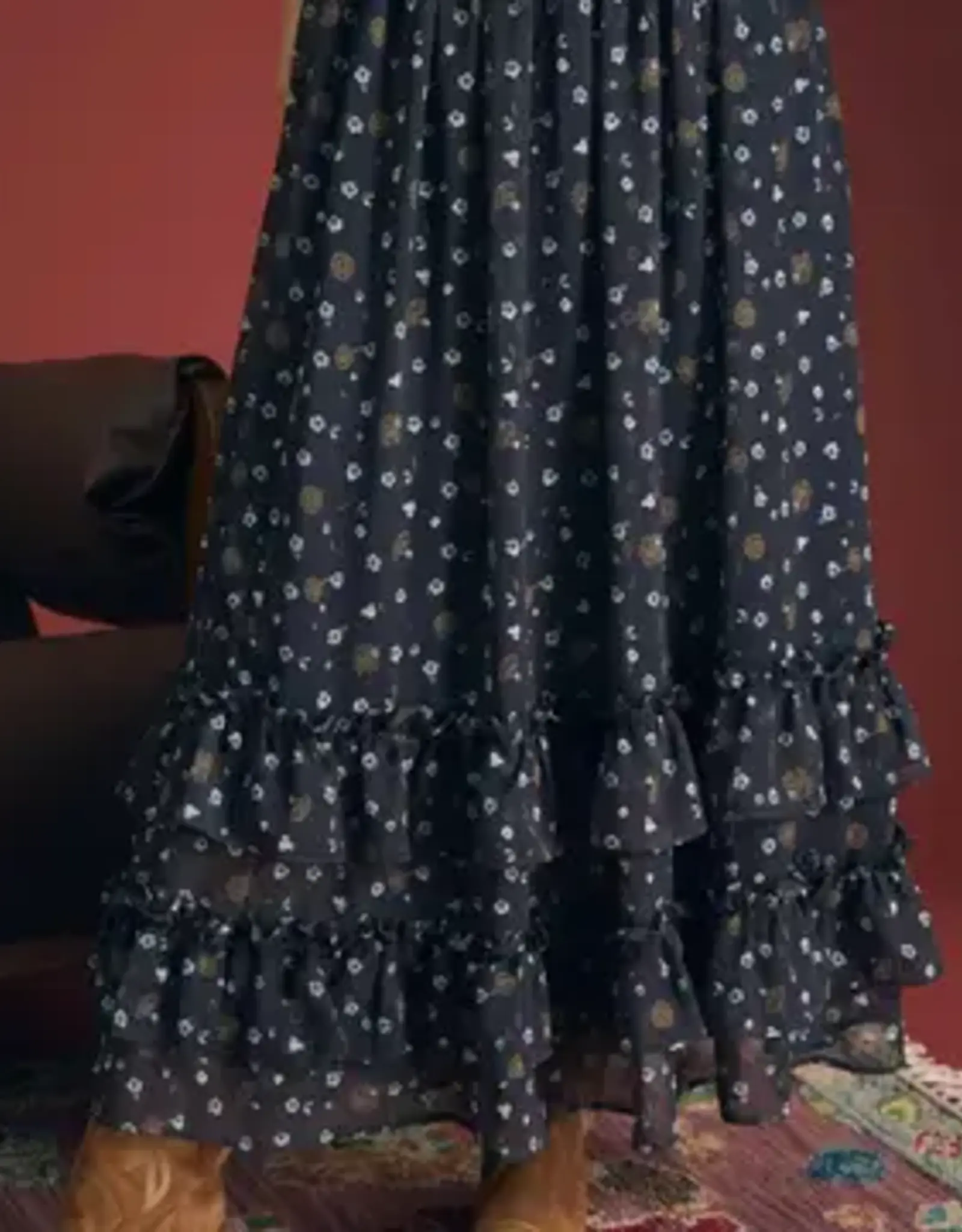 Blu Pepper Floral Ruffled Tiered Midi Skirt