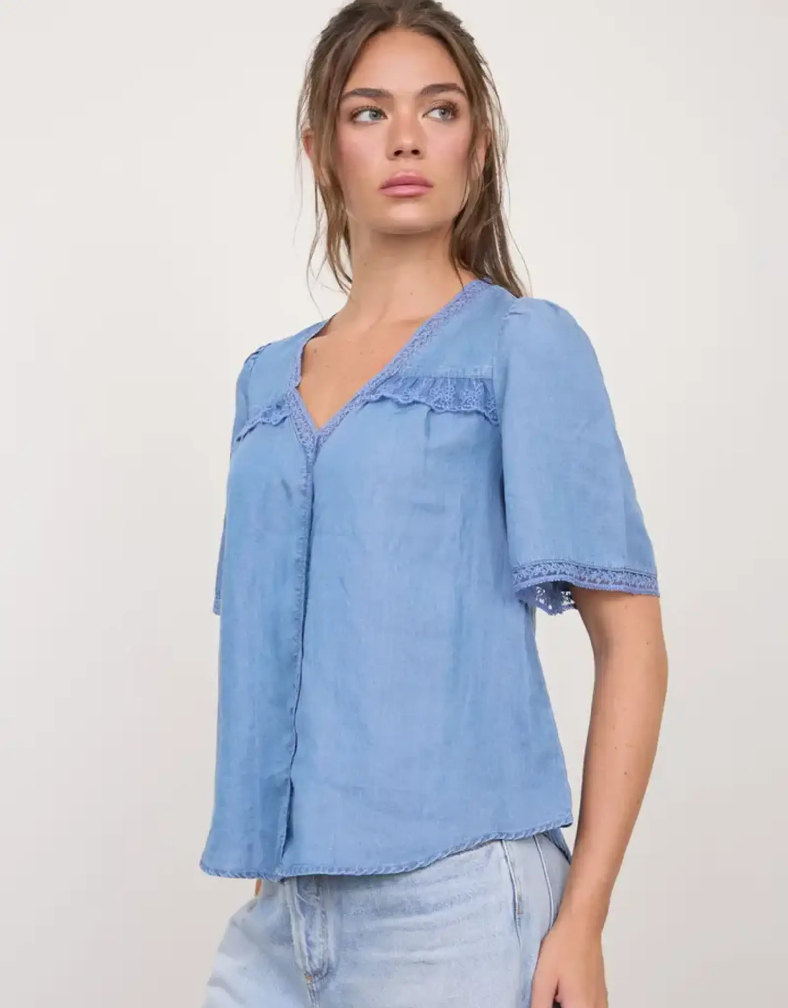 Blu Pepper Lace V-Neck Short Sleeve Top