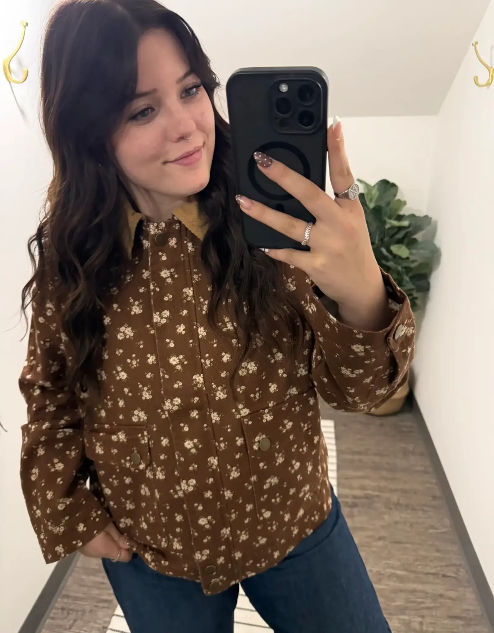 Blu Pepper Floral Collared Denim Jacket