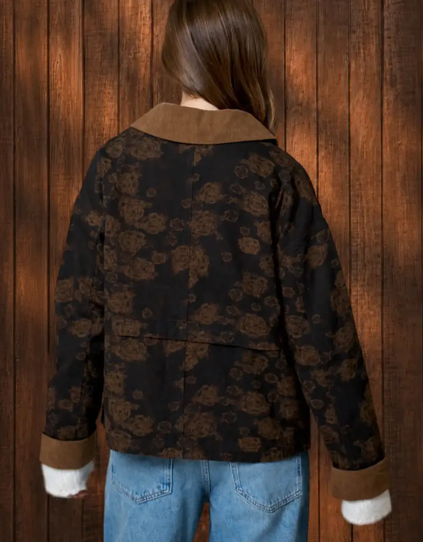 Blu Pepper Floral Jacquard Button Down Jacket