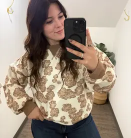 Very J Vintage Floral Waffle Pullover