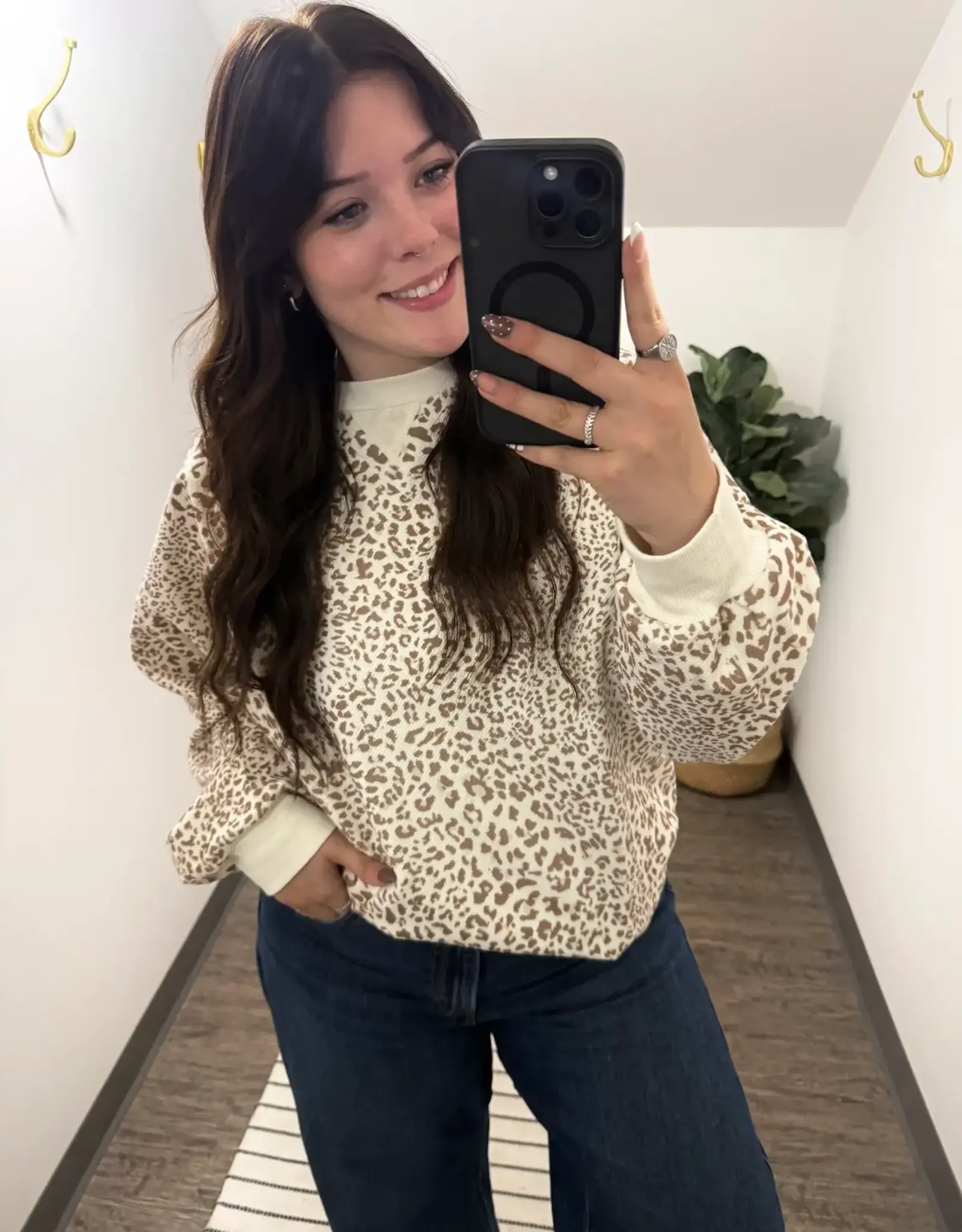Very J Vintage Leopard Waffle Knit Pullover