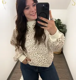 Very J Vintage Leopard Waffle Knit Pullover