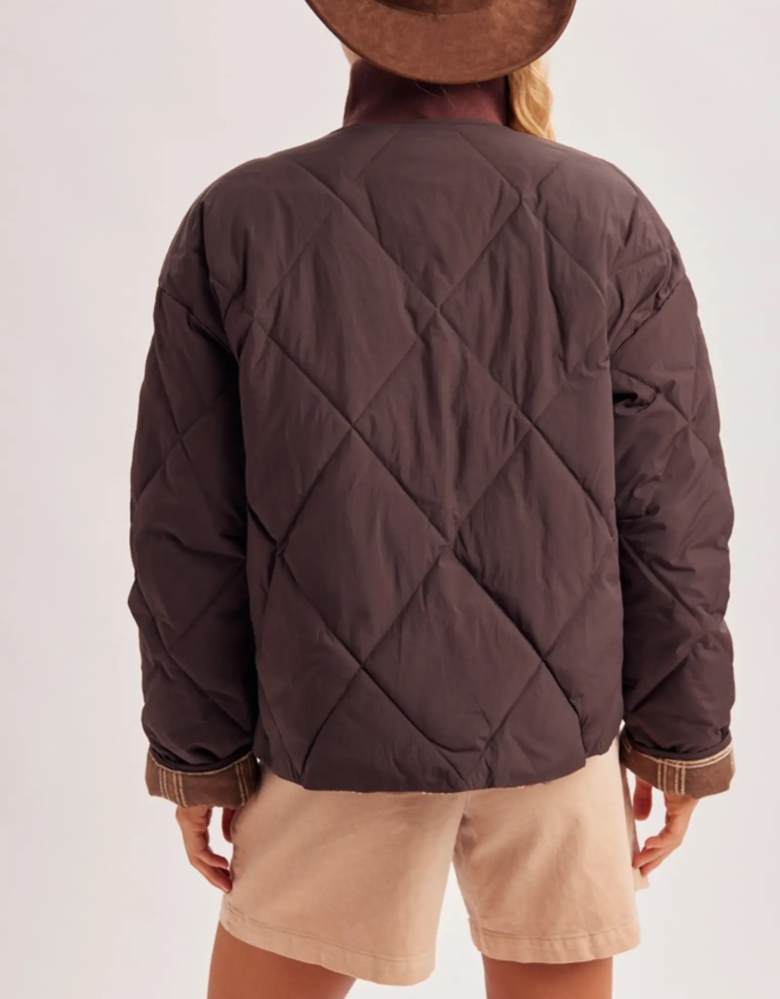 Collarless Contrast Puffer