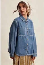 Listicle Embroidered Stitch Detail Denim Jacket