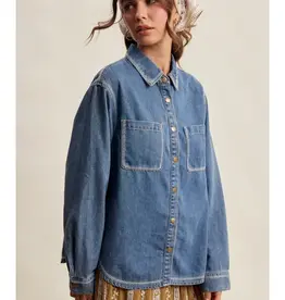 Listicle Embroidered Stitch Detail Denim Jacket