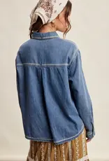 Listicle Embroidered Stitch Detail Denim Jacket