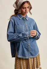 Listicle Embroidered Stitch Detail Denim Jacket